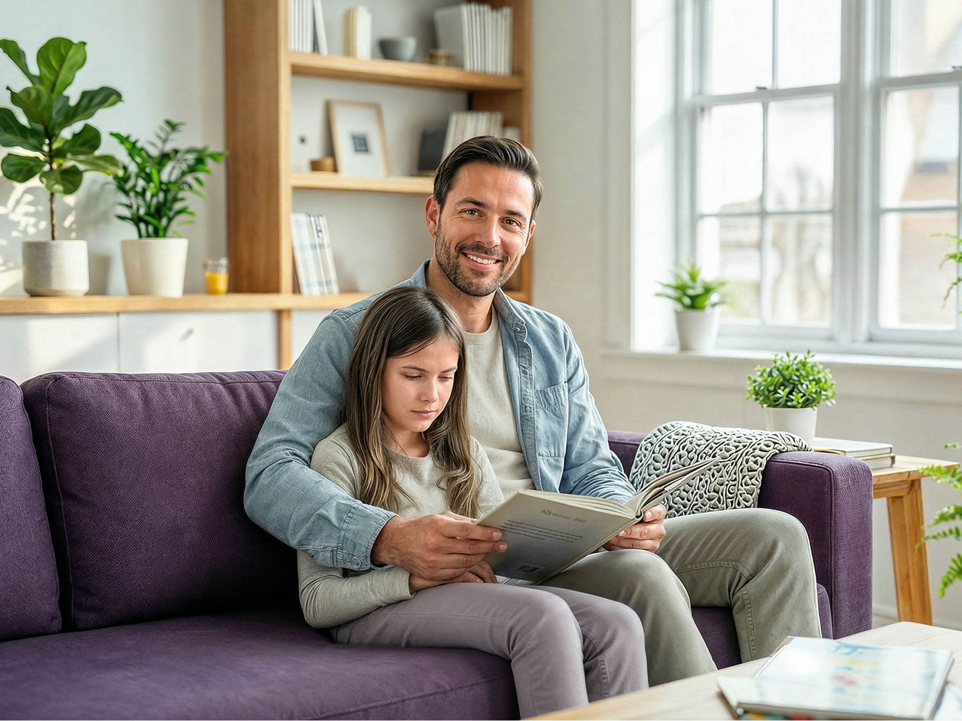 Vater mit Kind auf Sofa